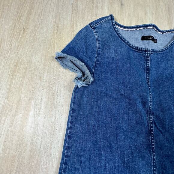 Max Jeans Frayed Hem Tee Shirt Denim Jean Dress Size XS - Picture 3 of 13